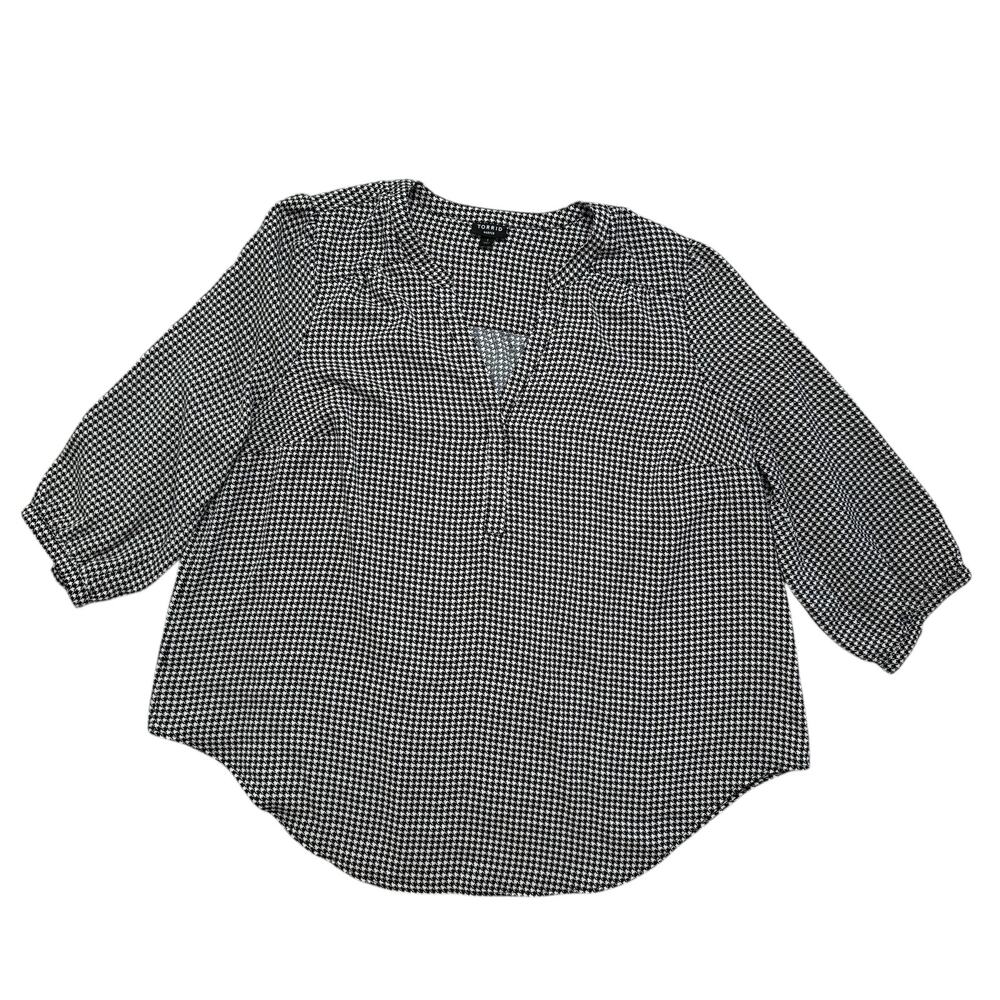 TORRID Harper Studio Crepe De Chine Houndstooth Blouse Sz 1X 1 Black #40840641 - Picture 4 of 10